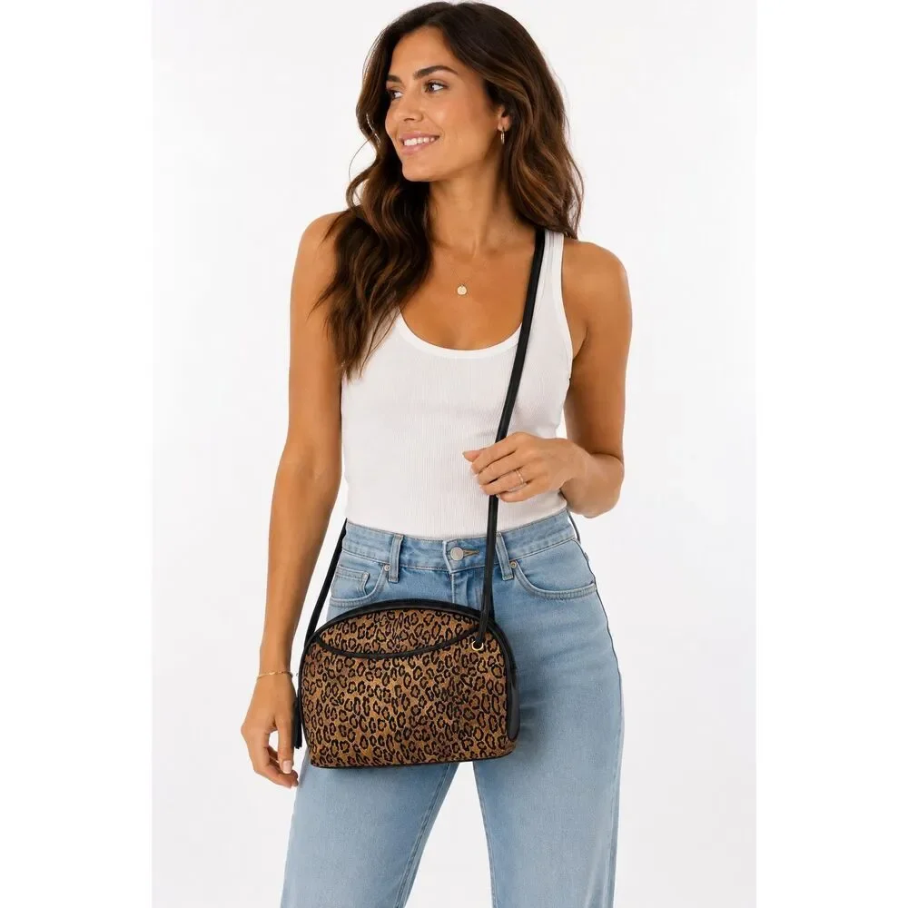 Leopard Print Crossbody Bag Faux Leather Minimalist Everyday Purse Chic